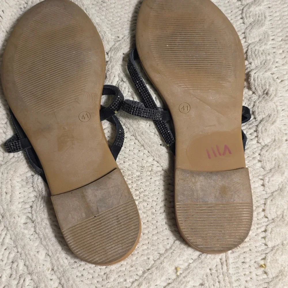 Free People Inuovo Leather Strappy Rhinestone Flat Thong Sandals Women‎ 41 10